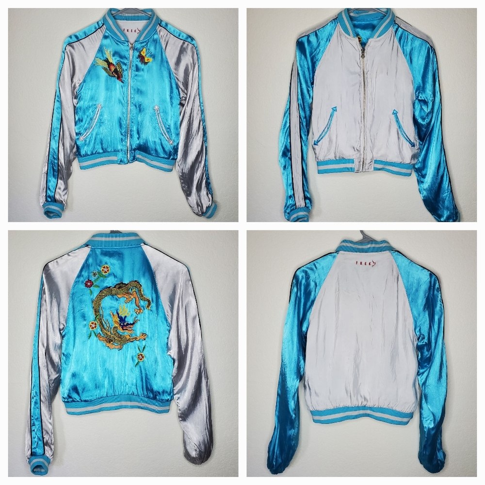Embroidered bomber jacket reversible Small